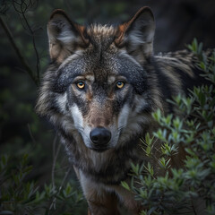 Obraz premium The Stalwart Sentinel: An Exemplary Portrait of the Majestic Iberian Wolf in Its Natural Habitat.