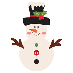 Vintage snowman  vector cartoon flat style illustration