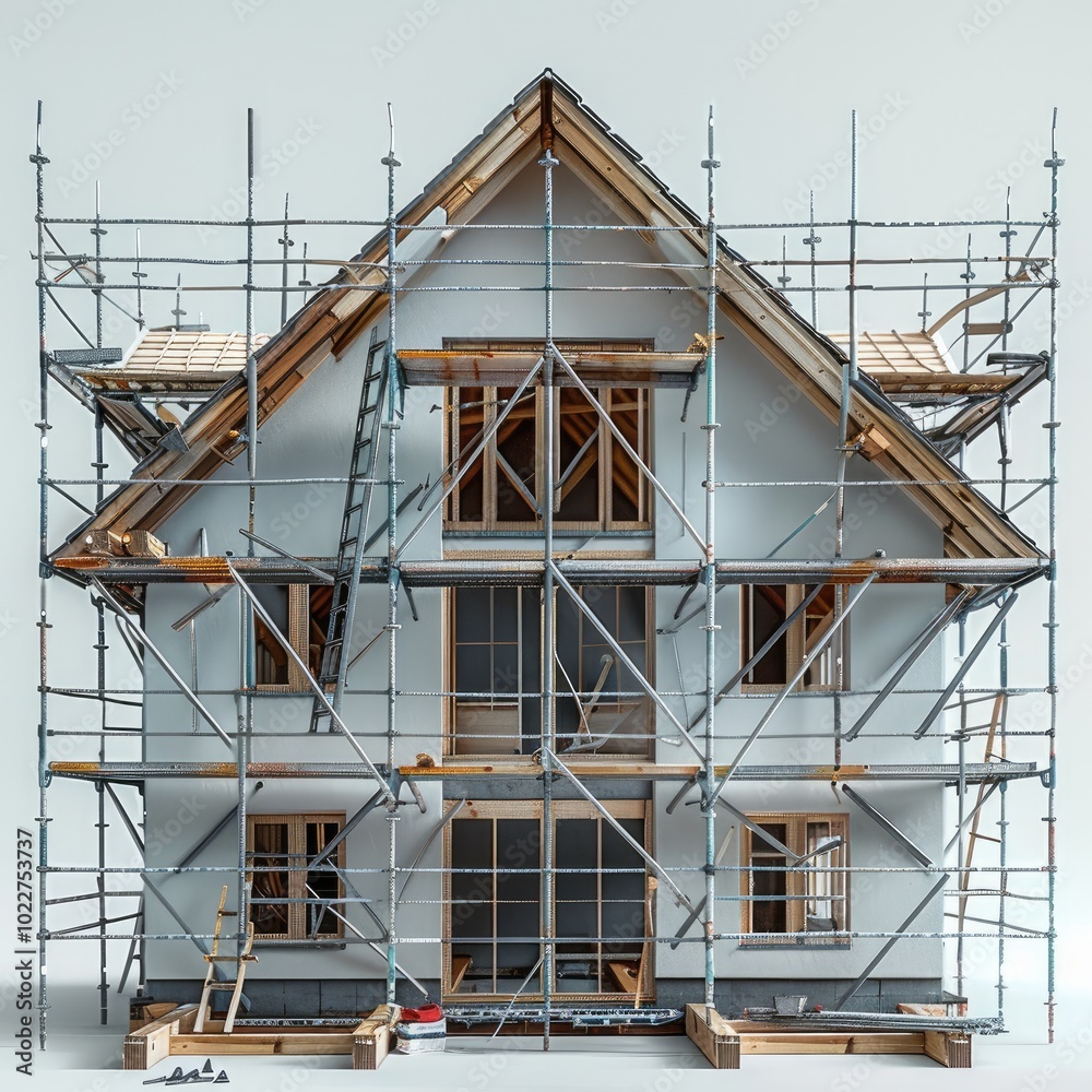 Poster Scaffolding creating a house shape.
