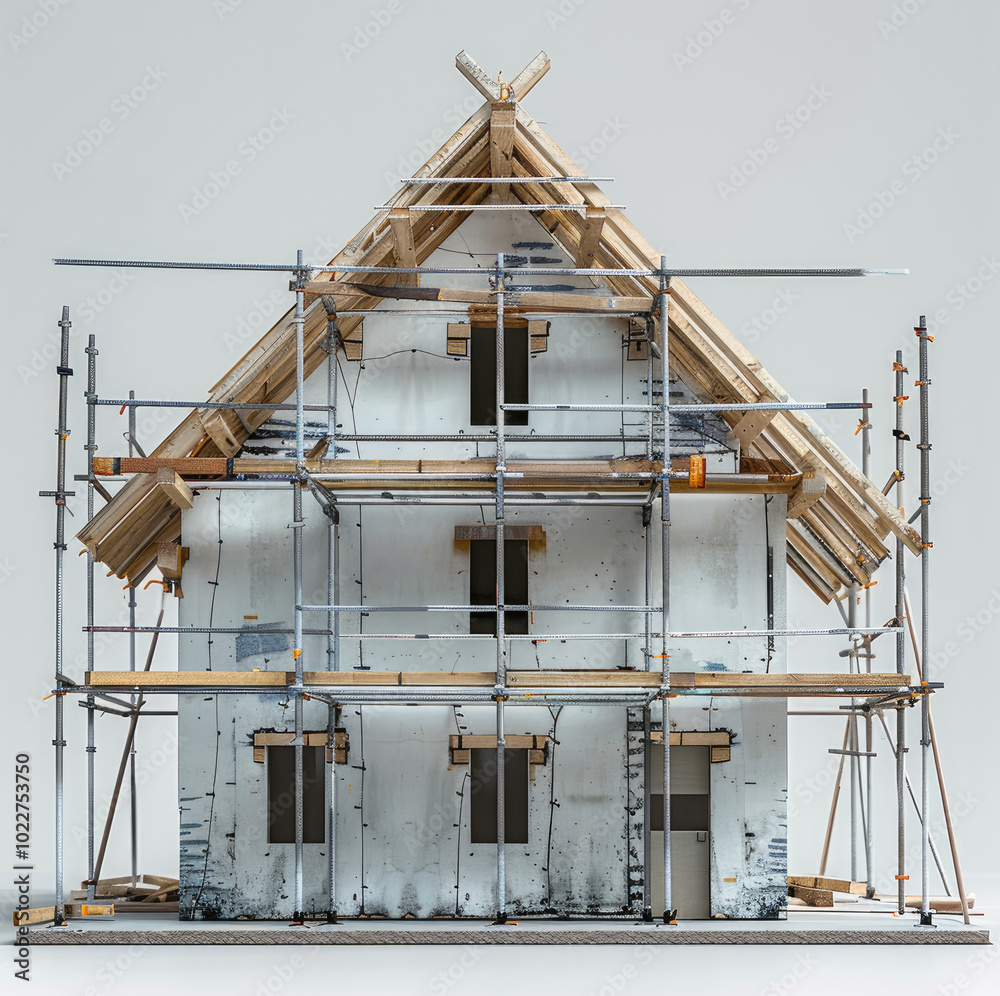 Poster Scaffolding creating a house shape.