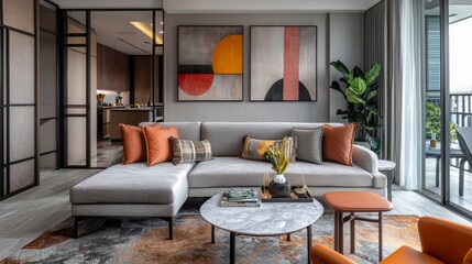 Contemporary interior decor with bold patterns, textured materials, and curated accents adding character to the space