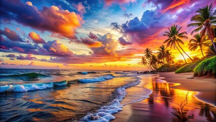 Serene Sunset Beach Painting Easy for Beginners Capturing Vibrant Colors and Tranquil Ocean Vibes