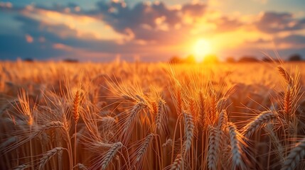 Field of wheat under blue sky