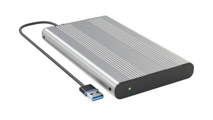 External storage unit with USB cable isolated on transparent background. 3D illustration