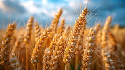 Field of wheat under blue sky