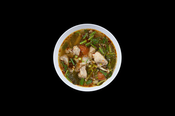 Thai Food. Pork Ribs Hot and Sour Soup. isolated on black background with clipping path.