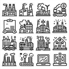 Obraz premium Vector Icons of Industrial and Manufacturing Factories. set of buildings, icons set