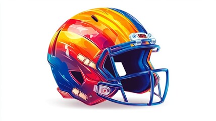 Fototapeta premium Cartoon Style Colorful Football Helmet on White