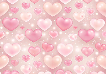 Romantic pastel pink and white hearts seamless pattern with bokeh and sparkling lights design 로맨틱한 파스텔 핑크와 흰색 하트가 보케와 반짝이는 조명으로 이루어진 패턴 디자인