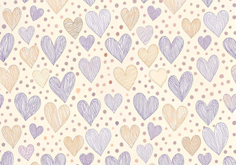 Hand-drawn pastel heart pattern designs with dotted accents in soft colors 부드러운 색상과 점이 있는 손으로 그린 파스텔 하트 패턴 디자인