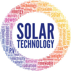 Solar Technology word cloud conceptual design isolated on white background.