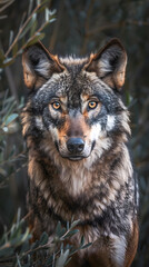 Obraz premium The Stalwart Sentinel: An Exemplary Portrait of the Majestic Iberian Wolf in Its Natural Habitat.