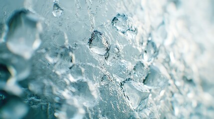 Obraz premium A close-up of clear textured glass with water droplets on its surface, highlighting the interplay between transparency and moisture