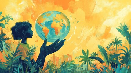 Illustration of nonprofits addressing international challenges, from poverty to climate change, using innovative business models, illustrations