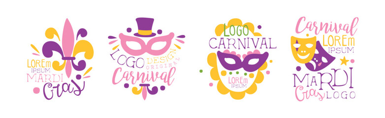 Mardi Gras Logo and Label Original Design Vector Set