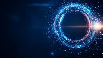 Obraz premium A vibrant, swirling circle of sparkling blue particles against a dark background, evoking a sense of motion and energy.