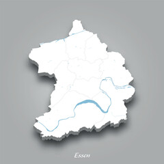 3D Map of Essen with Waterways Highlighted