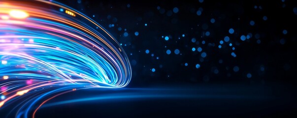 Obraz premium A vibrant abstract design featuring flowing light trails against a dark background, evoking energy and movement.