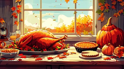 Thanksgiving celebration with family enjoying traditional meal in warmly lit dining room setting
