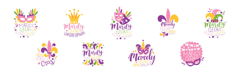 Mardi Gras Logo and Label Original Design Vector Set