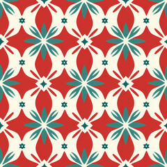 Minimalist Floral Red and Green Seamless Pattern for Christmas Gift Wrapping