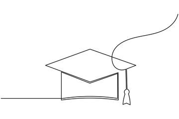 Graduation cap continuous one line drawing of outline education vector icon 