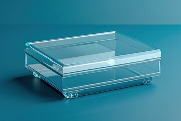 Clear acrylic storage box on a blue background showcasing a minimalist design and elegance