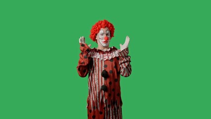 Funny clown on green screen chroma key.