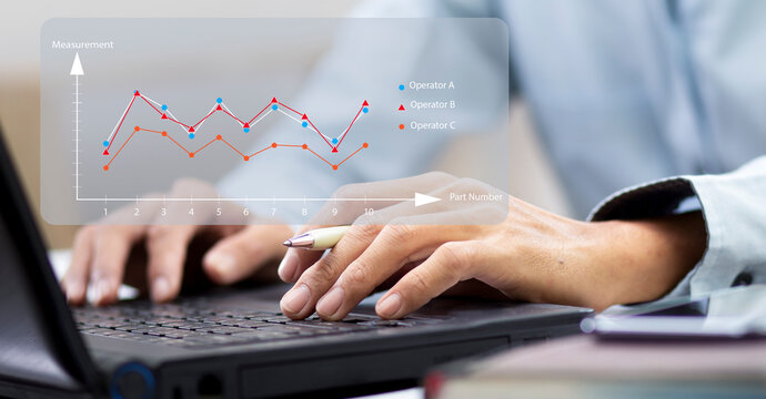 Measurement System Analysis, MSA with businessman work with laptop and analyzing chart diagram Gage Repeatability and Reproducibility