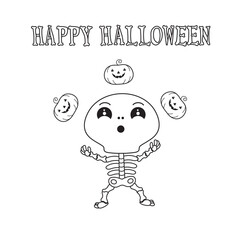 Cute cartoon illustration of a juggling skeleton