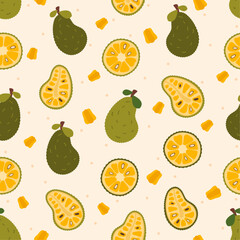 Flat jackfruit seamless pattern vector illustration