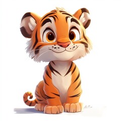 A cartoon tiger cub wearing a baseball cap, on a white background