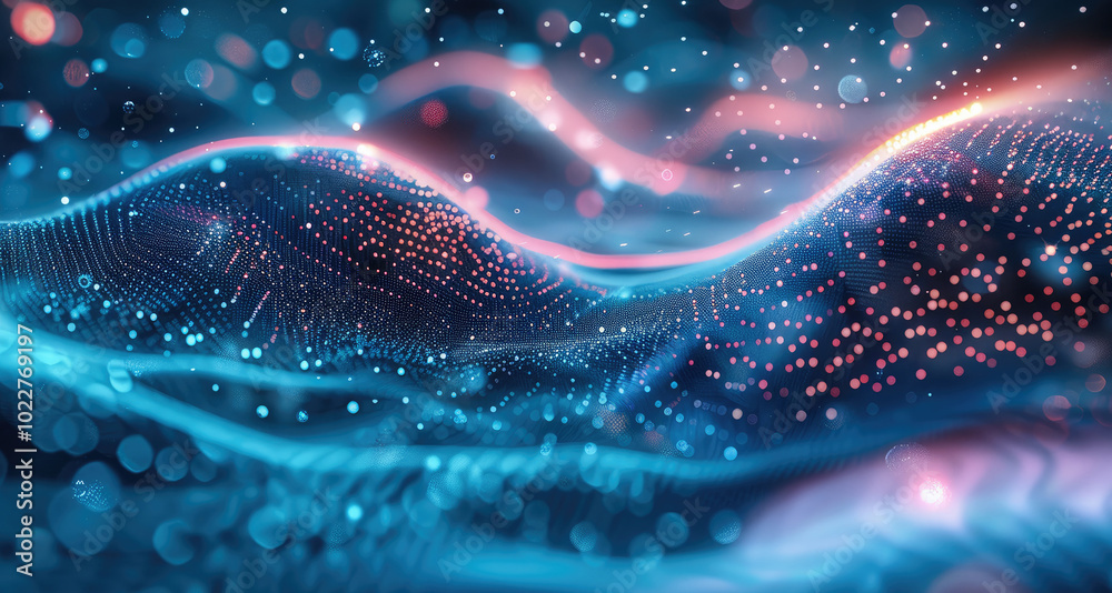 Poster clear technology picture, dynamic smooth curves, dot matrix technology, blue and pin.