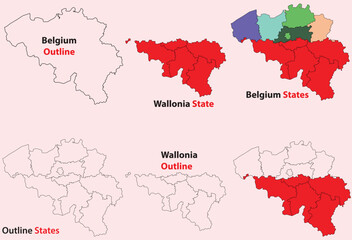 Obraz premium Wallonia map vector of Belgium, Wallonia line map, Wallonia with city map, Wallonia outline map