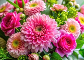 Soft Pink Floral Arrangement with Delicate Petals and Green Leaves on a Light Background for Decor