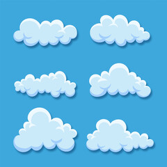 Cartoon cloud illustration in flat design collection.with shadow effect. blue background