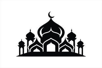 Prayer mosque silhouette black vector artwork illustration.