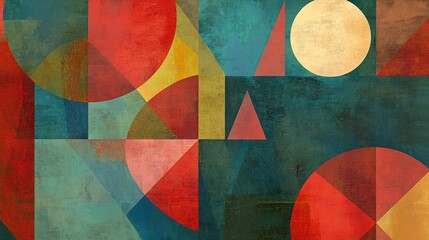 Fototapeta premium Abstract geometric shapes in vibrant colors creating a modern artistic composition.