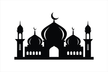 Prayer mosque silhouette black vector artwork illustration.