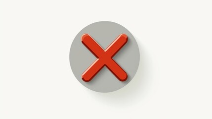 Obraz premium 3D red cross symbol on a gray circular background with shadow on a light surface, indicating error or prohibition