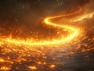 a fiery orange and yellow line against a dark blue background, suggesting a path or trail.