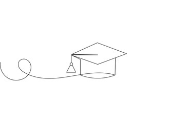 Graduation cap continuous one line drawing of outline education vector icon 