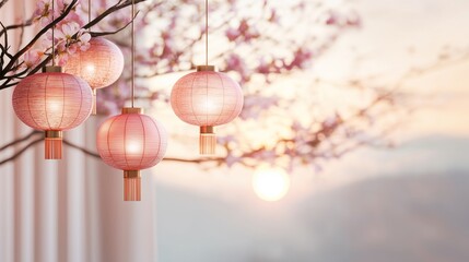 Obraz premium Moon Festival. Traditional lanterns on the street, the decor and beauty of tradition.