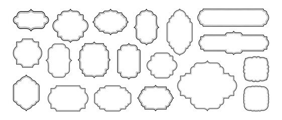 Fototapeta premium Set of black label and frame isolated on white background. frame ornament border set.clip art frame label decoration