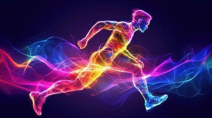 A vibrant, abstract depiction of a runner in motion, emphasizing speed and energy.