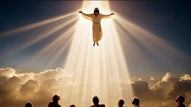 jesus descends from heaven. religious concept