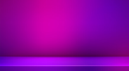 3d abstract purple studio room background. Two tone gradient empty wall backdrop. Violet back ground mockup product presentation. Hologram empty scene platform. Promotion display. Vector illustration