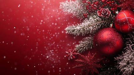Elegant Christmas Red Background with Snowflakes, Stars, and Ornaments for Festive Promotions and Greetings