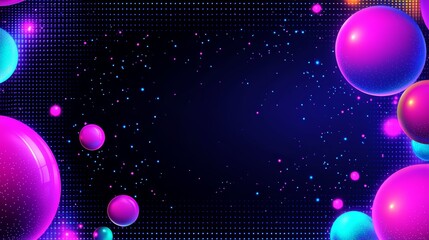 Classic 80s background with neon gridlines stretching into the distance, paired with vibrant pink, purple, and blue shapes floating in a dark space.