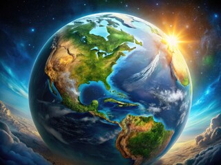 Fototapeta premium Stunning 3D Renderings of Earth Showcasing Planetary Features and Beautiful Natural Landscapes